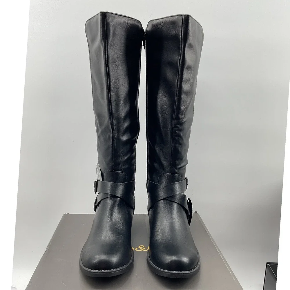 Style&co Knee High Riding Boots Women 6M F42199 Buckle Strap Zip Up